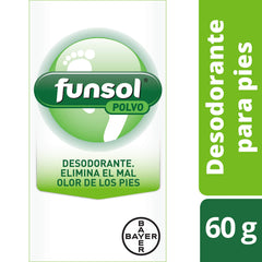 Funsol talcum powder packaging on shelf highlights everyday self-care.