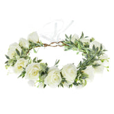 Funsveta baby flower crown white closeup showcases soft silk petals for delicate wedding photos.