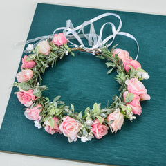 Funsveta boho flower crown with adjustable ribbon provides comfy fit