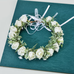 Funsveta flower garland headband adjustable ribbon ensures soft wear on little ones for photos memories.