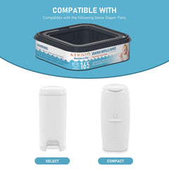 Fununcat cartridge holding 165 newborn diapers provides long-lasting disposal capacity.
