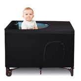 Funvalley Surperfect blackout crib canopy cover folded for travel storage.