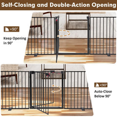 Furggis 104-inch dog gate door panel close-up highlights secure double-lock system for pets.