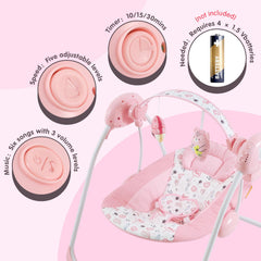 Furmubei portable baby swing 5-speed and timer provide soothing options.