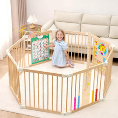 FurrFinesse foldable wooden playpen 8-panel creates a spacious, safe play area for babies.