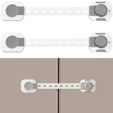 Fursafe&Q adhesive straps cabinet locks securing cabinets for childproofing.