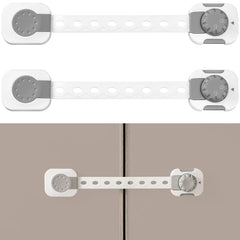 Fursafe&Q adhesive straps cabinet locks securing cabinets for childproofing.