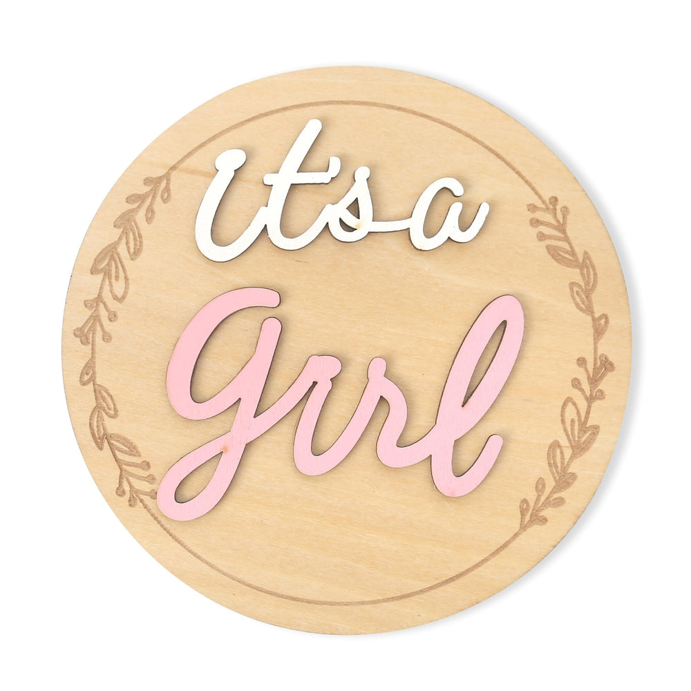 FUTNH gender reveal sign in pink, 4.8 inches, ideal for elegant baby announcements.