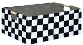 FUULOXE Checkered Storage Basket front view showing sturdy handles and spacious interior for organized living.