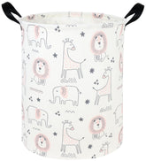 FXOCSHE pink animal hamper front view for toy storage and nursery organization.