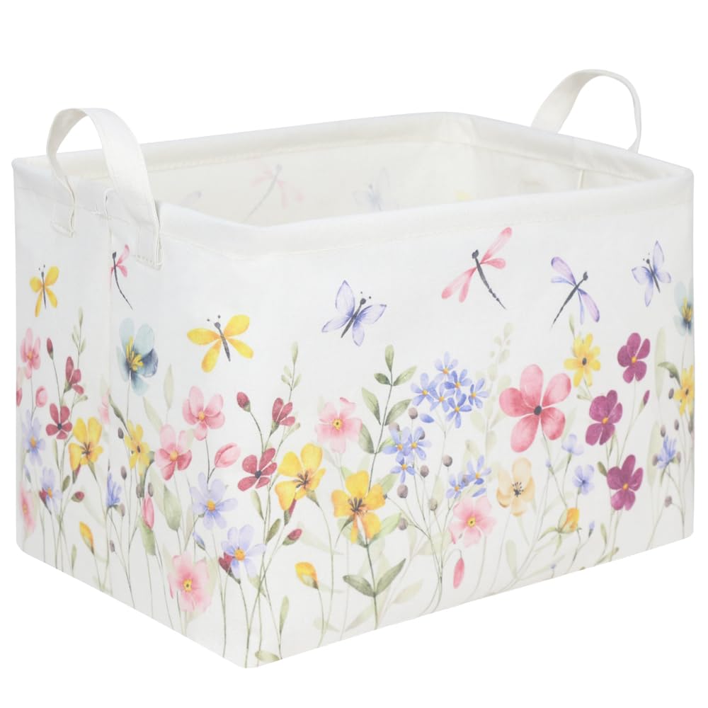 FXOCSHE boho flower nursery basket with ample storage for toys and textiles.