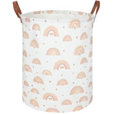 FXOCSHE boho rainbow laundry hamper closeup shows durable cotton-linen fabric.