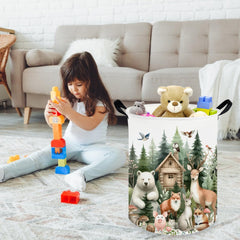 FXOCSHE forest animal laundry hamper open stand demonstrates quick, no-assembly setup.