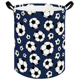 FXOLCSHE laundry hamper soccer-pattern design, ideal for kid's toy storage and organization.