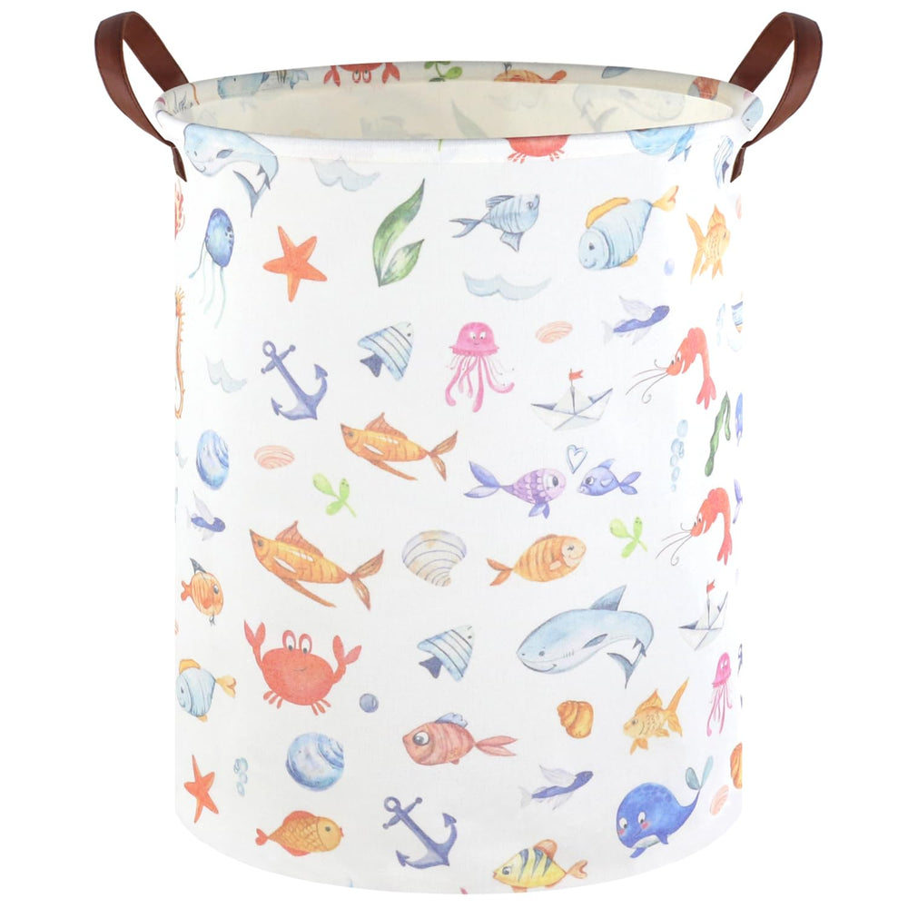 FXOCSHE Marine Animal Kids Laundry Basket full view showing roomy storage for clothes and toys