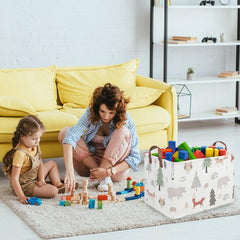 FXOCSHE rectangular animals basket leather handles for portable storage.