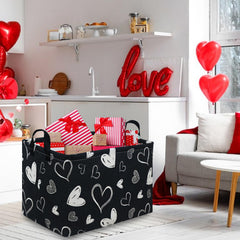 FXOCSHE leather handle on rectangular black gift basket for easy portability