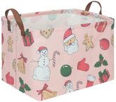 FXOCSHE pink rectangular Christmas tree basket front view for organized playroom storage.