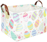FXOCSHE Rectangular Easter basket close-up showing sturdy handles and vibrant flower egg design.