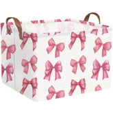 FXOCSHE rectangular pink basket with bow detail for nursery storage.