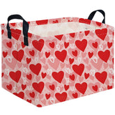 FXOCSHE rectangular pink storage basket side view with sturdy leather handles for easy transport