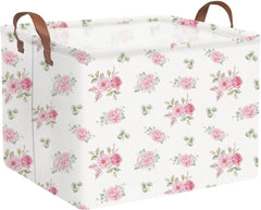 FXOCSHE rectangular rose pink basket front view for kid’s room storage