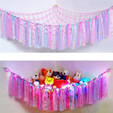 FYANER stuffed animal hammock with LED lights brightens kids' room and keeps toys handy