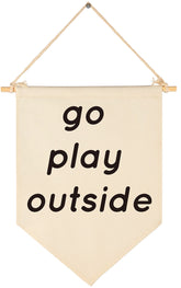 FYSIA Go Play Outside pennant canvas on nursery wall adds playful charm