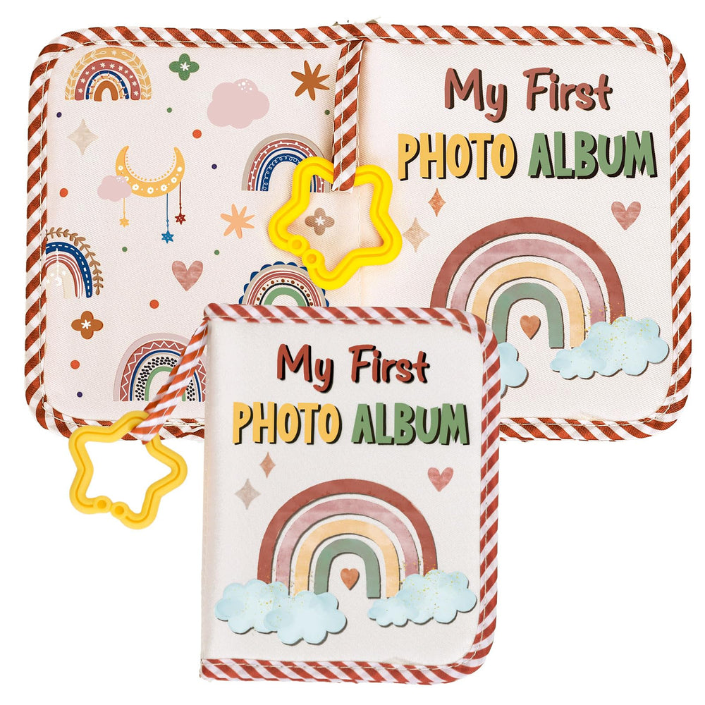 FYSUIMU Baby's First Family Album cover rainbow design supports joyful memory keeping.