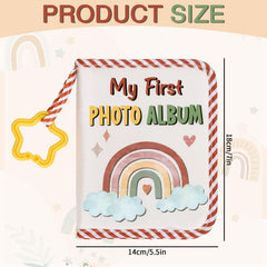 FYSUIMU Baby's First Family Album interior shows 17 photo sleeves for easy organization.