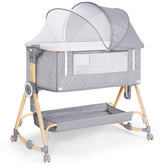 FYYWBABY baby bassinet gray side view enables easy night feeding access