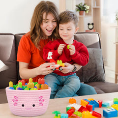 Fyzzra axolotl basket pink weave shows durable craftsmanship for kids' storage