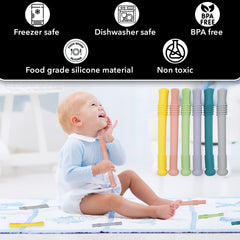 Gadgetime USA Hollow Stick Teether gray pack-shot highlights six colors for teething moments