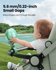 Gaiatop mini stroller fan clip-on mount attached to a stroller for secure cooling.