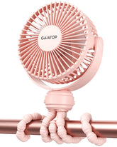 Gaiatop mini-stroller-fan clip-on securely attaches to a stroller for portable cooling.