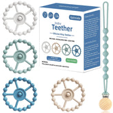 Gairssda 5-pack teething rings with clip for mess-free play and easy attachment.