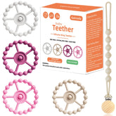 Gairssda teething set with four rings and clip, easy for tiny hands.