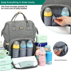 GAIVP diaper bag backpack gray insulated pocket keeps bottles warm or cold during outings.