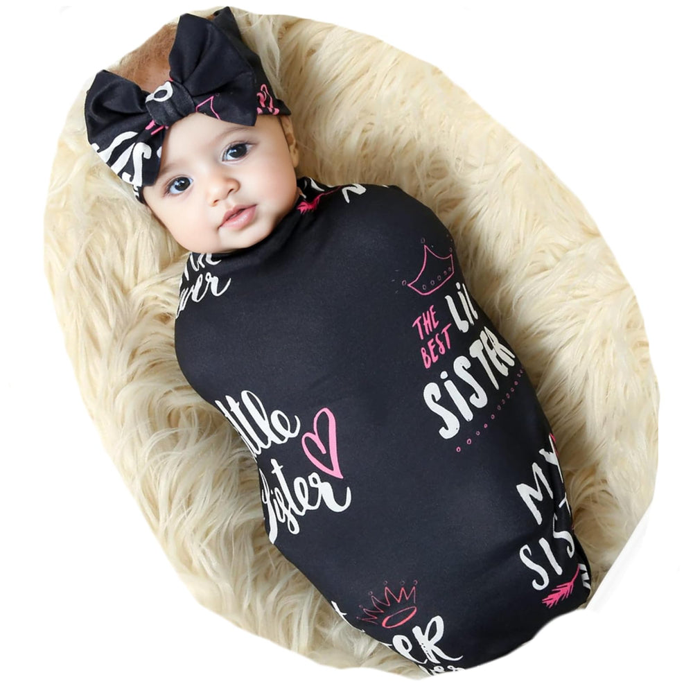 Galabloomer newborn receiving blanket with flower print in black sister offers soft, breathable comfort.
