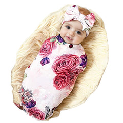 Galabloomer Nostalgia Rose blanket swaddle shows soft knit fabric for cozy newborn wrapping.