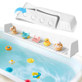 Ganaj bathtub splash guard with 11 suction cups securing tub edge and preventing spills.