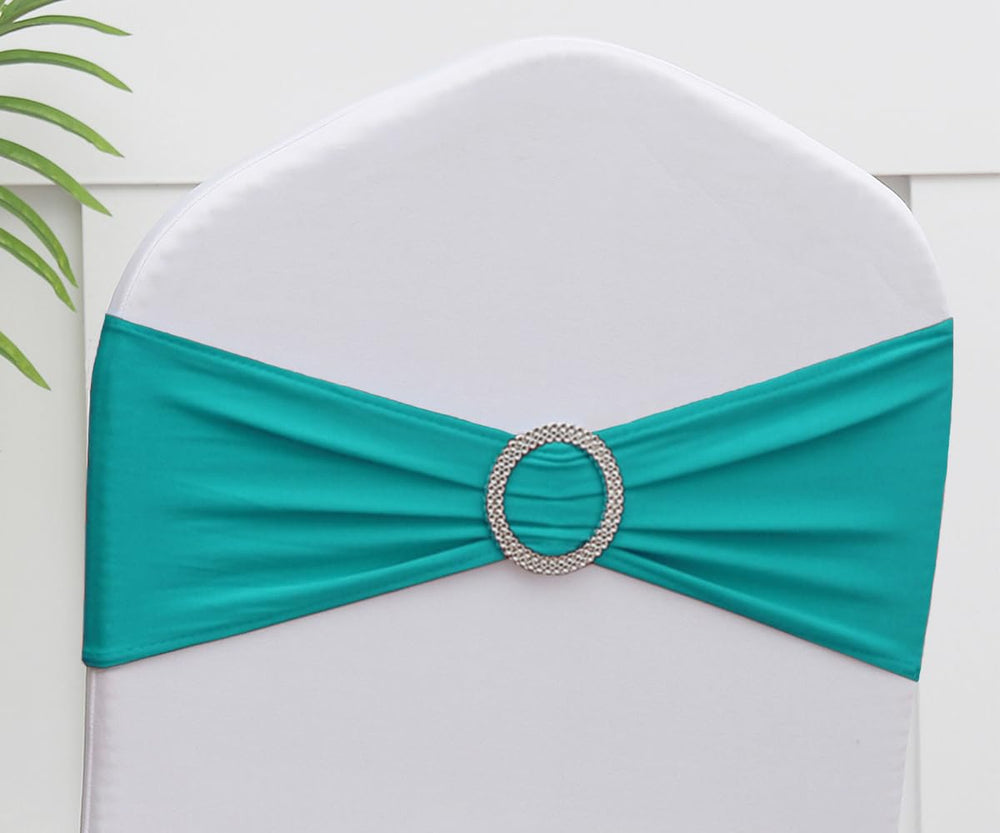Gankar teal chair sash pack-50 on banquet chairs enhances wedding decor with a cohesive teal tone