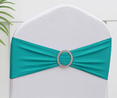 Gankar teal chair sash pack-50 on banquet chairs enhances wedding decor with a cohesive teal tone