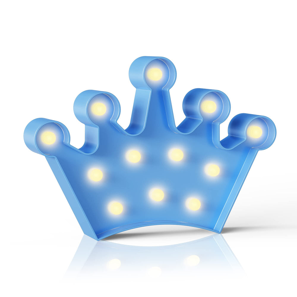 Ganrami Blue Crown night light on bedside table adds gentle glow for bedtime