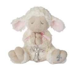 Ganz Serenity Lamb with Crib Cross pink plush, soft keepsake for christening moments