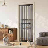 Gardner Pet 51-87-inch cat gate in doorway demonstrates adjustable height for flexible layouts.
