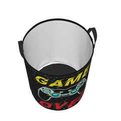 Gbuzozie gamer round laundry hamper side view shows durable fabric and built-in stability.