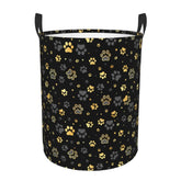 Gbuzozie Golden Dogs round laundry hamper standing upright for organized storage.