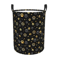 Gbuzozie Golden Dogs round laundry hamper standing upright for organized storage.