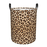 Gbuzozie leopard-print round laundry hamper front view for stylish storage and easy access